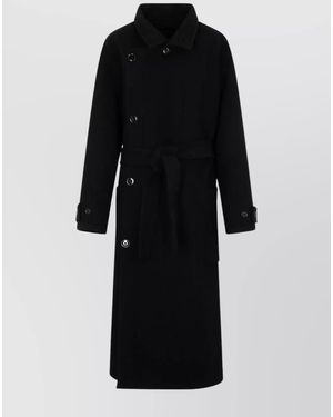 Lemaire Wool Oversized Belted Single Breasted Coat - Black