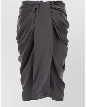 Chloé Silk Midi Skirt Draped Knot Design - Grey