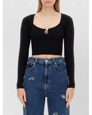 Moschino Rib Knit Crop Top Long Sleeves - Black