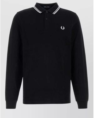 Fred Perry Piquet Shirt Polo Collar Ribbed Cuffs - Blue