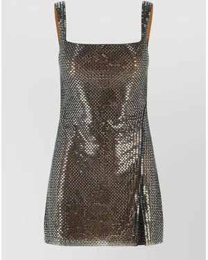 Self-Portrait Rhinestone Fitted Dress Square Neckline - Brown