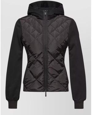 Moncler Hooded Cotton Jersey Jacket Zip Pockets - Black