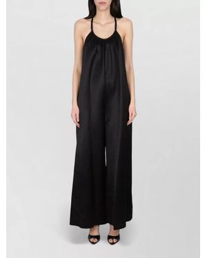 Alysi Satin Jumpsuit Floor Length Halter Neckline - Black