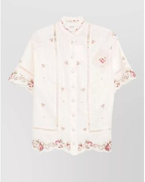 Zimmermann Patience Linen Shirt Short Sleeves Embroidery - Natural