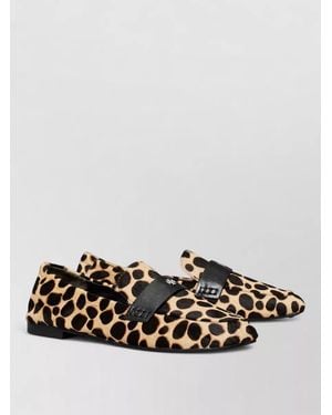 Tory Burch Round Toe Animal Print Leather Loafers - White