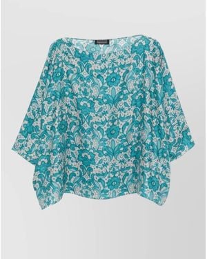 Gianluca Capannolo Laura Silk Blouse Floral Pattern Sleeves - Blue