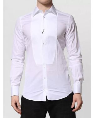 Dolce & Gabbana Crown Cotton Dress Formal Shirt - White