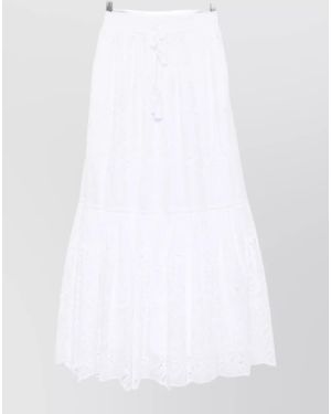 ERMANNO FIRENZE Knee Length Midi Skirt Tassel Tiers - White
