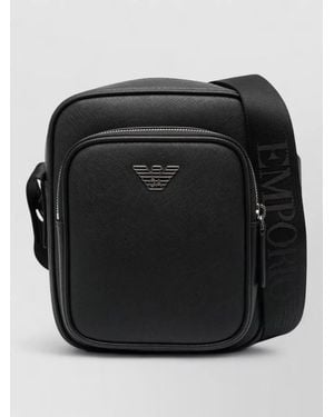 Emporio Armani Crossbody Bag Textured Finish Adjustable Strap - Black