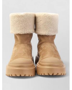 Hogan Ankle Boots Chunky Sole Round Toe Design - Natural