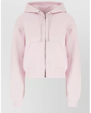 Alexander Wang Cotton Hooded Sweatshirt Front Pocket Ribbed Cuffs - Pink