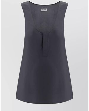 Saint Laurent Silk Sleeveless Henley Tank Top - Blue
