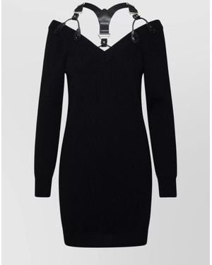 Moschino Wool Dress With Ribbed Knit Texture - Black