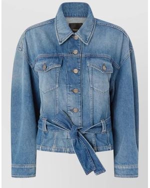 Pinko Belted Short Jacket Long Sleeves Collar - Blue