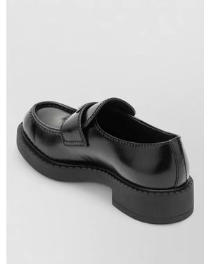 Prada Chunky Sole Loafers Round Toe Stitching - Black