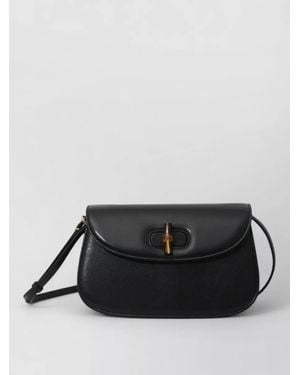 Gucci Small Bamboo Leather Shoulder Crossbody Bag - Black