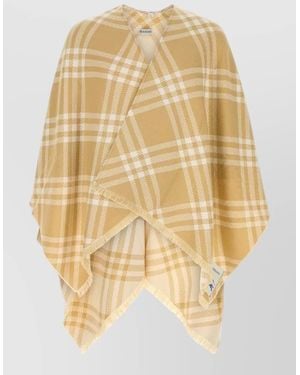 Burberry Wool Blend Cape Draped Silhouette Fringe - Natural