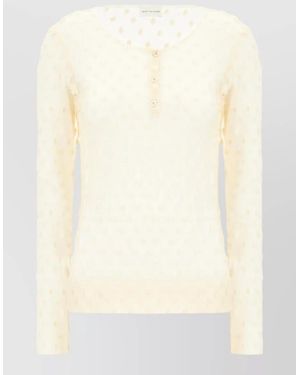 Dries Van Noten Knit Top Long Sleeves Round Neck Buttons - Natural