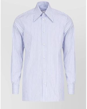 Maison Margiela Striped Pattern Pointed Collar Shirt - Blue