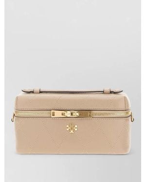 Tory Burch Quilted Leather Beauty Case Top Handle - Natural