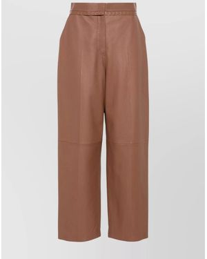 Fendi Leather High-Rise Tapered Trousers - Brown