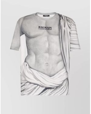 Balmain Cotton Logo Print Short Sleeve T-Shirt - Grey