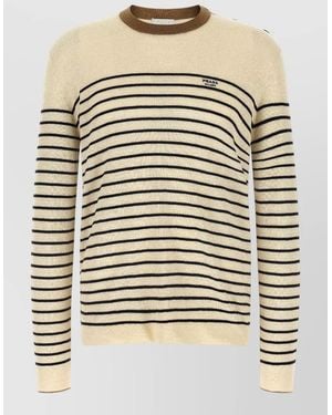 Prada Striped Knit Sweater Button Shoulder Detail - Gray