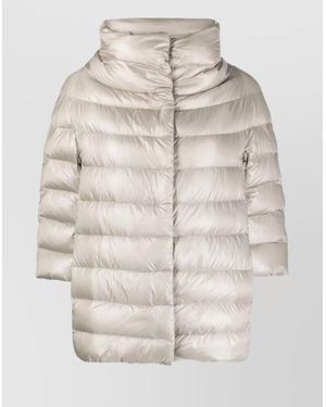 Herno Padded High Neck Short Sleeves Quilted Jacket - Natural
