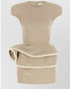 Magda Butrym Lace Trim Peplum Dress Cap Sleeves - Natural