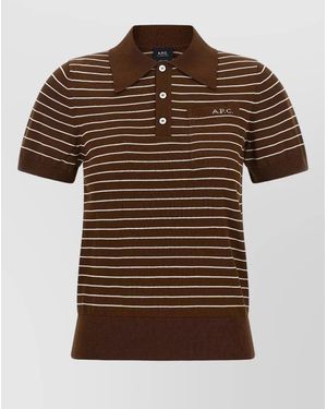 A.P.C. Striped Fine-Knit Polo Shirt - Brown