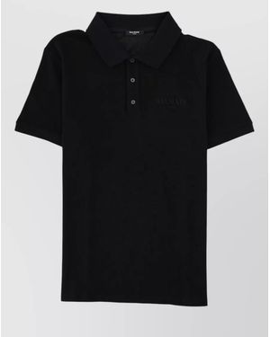 Balmain Short Sleeve Polo Shirt Straight Fit - Black