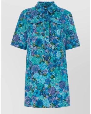 Chloé Cotton Floral-Print Mini Dress - Blue