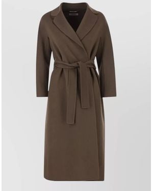 Max Mara Long Coat Belted Waist Lapel Collar - Brown