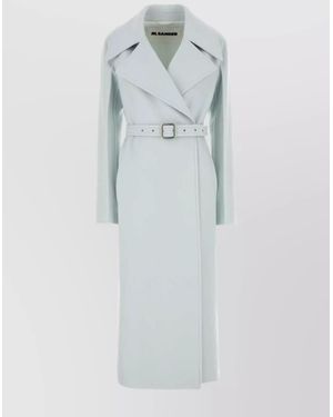 Jil Sander Cashmere Coat Belted Waist - Blue