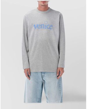 ERL Long Sleeve Graphic Print Crew Neck Top - Gray