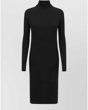 Bottega Veneta Ribbed Knit Mock Neck Long-Sleeve Midi Dress - Black