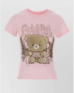 Ganni Cotton Jersey Slim-Fit T-Shirt - Pink