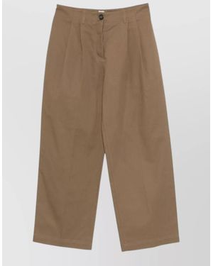 TOTEME Organic Cotton Trousers Pleated Front Wide Leg - Natural