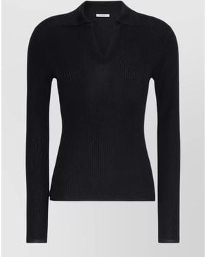 Max Mara Silk Cashmere Long-Sleeve Polo Shirt - Blue