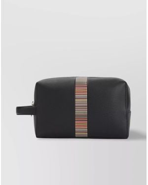 Paul Smith Leather Striped Strap Handle Washbag - Black