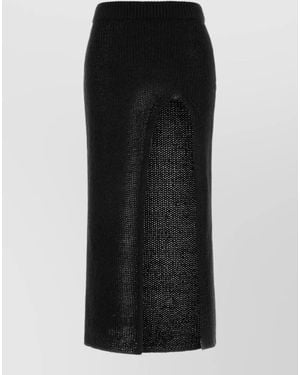 Alanui Knit Island Memories Skirt High Waist Slit - Black
