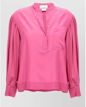 Nude Silk Blouse Long Sleeves V Neck - Pink