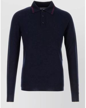 Balenciaga Wool Polo Shirt Collared Ribbed Cuffs Hem - Blue