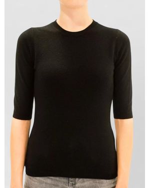 LA ROSE Cashmere Crew Neck Knit Short Sleeve Sweater - Black