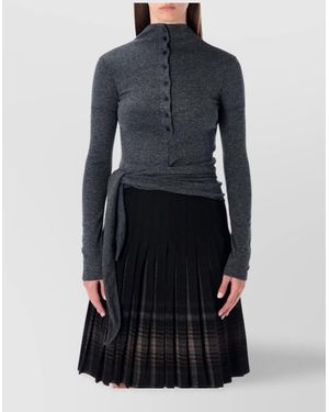 Low Classic Long Sleeve Wrap T-Shirt With Ribbed Texture - Blue