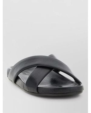 Saint Laurent Leather Flat Sandals - Grey