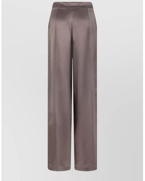 Emporio Armani High Waist Satin Wide Leg Pants - Brown