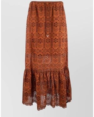 Paul Smith Skirt Embroidered Design Ruffled Hem Sheer Detailing - Brown