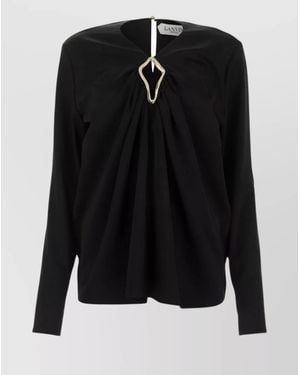 Lanvin Draped Cutout Long-Sleeve Blouse - Black