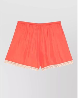 forte_forte Satin Shorts Elasticated Waist Lace Trim - Red